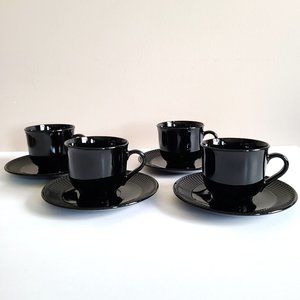 Martha Stewart everyday Arcoroc France set of 4 black ceramic cups with saucers.